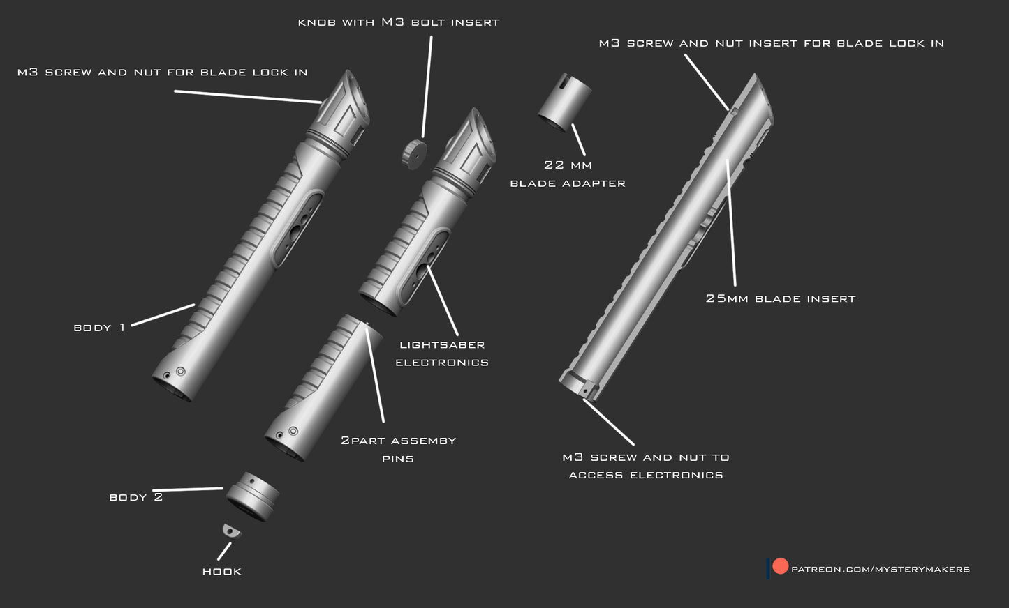 Imperial Knight Lightsaber * Resin 3d Printed Kit *